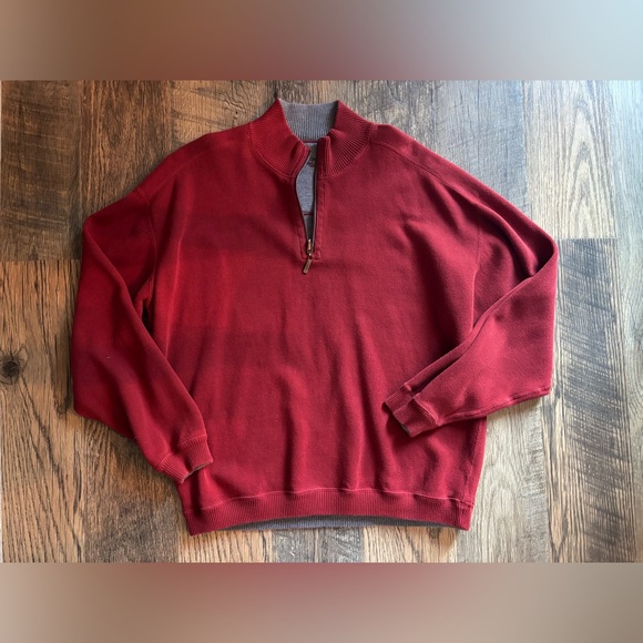 Tommy Bahama Mens 1/4 Zip Pullover Size Large Reversible Red Gray Heavyweight - Picture 1 of 12